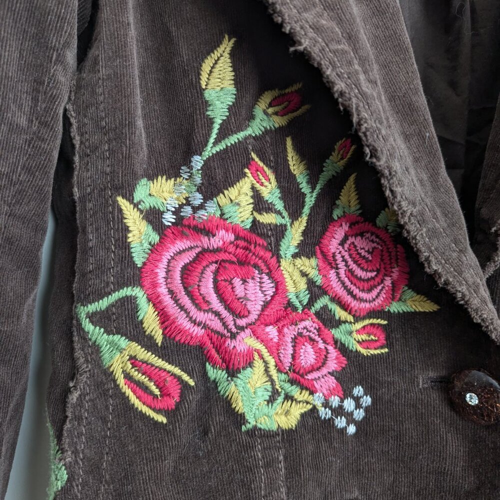 Vintage Johnny Was Micro Corduroy Y2K Embroidered Blazer Jacket - Picture 4 of 11